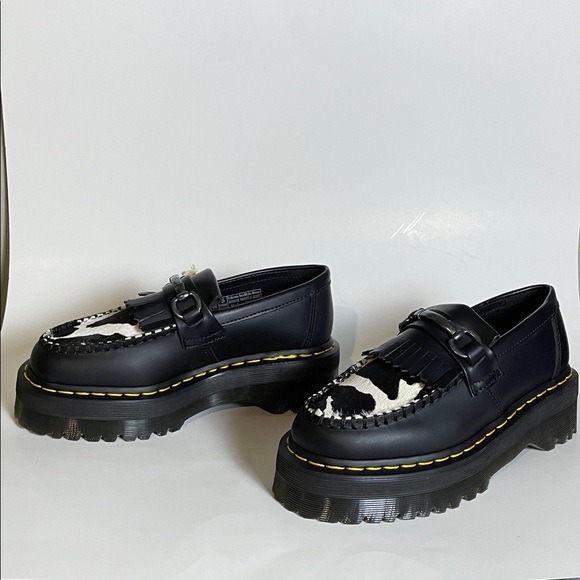 Dr. Martens Adrian Snaffle Black and White Fur Platform Loafers - Picture 2 of 6